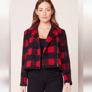 JACK by BB Dakota Buffalo Plaid Moto Jacket. Red/Black. Size XS